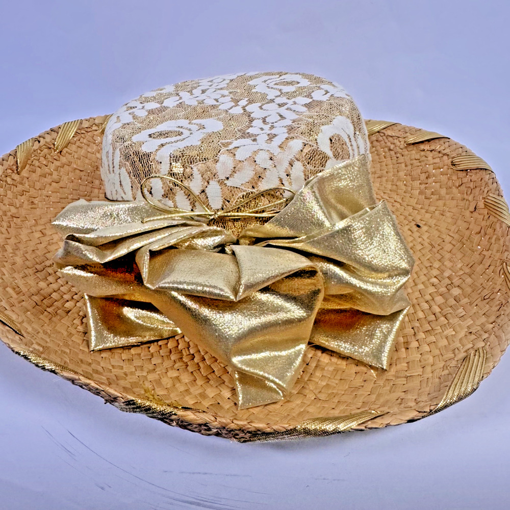 Vintage Custom Straw Ladies Sun Hat With Bow Woman's Pretty Hat Derby / Beach